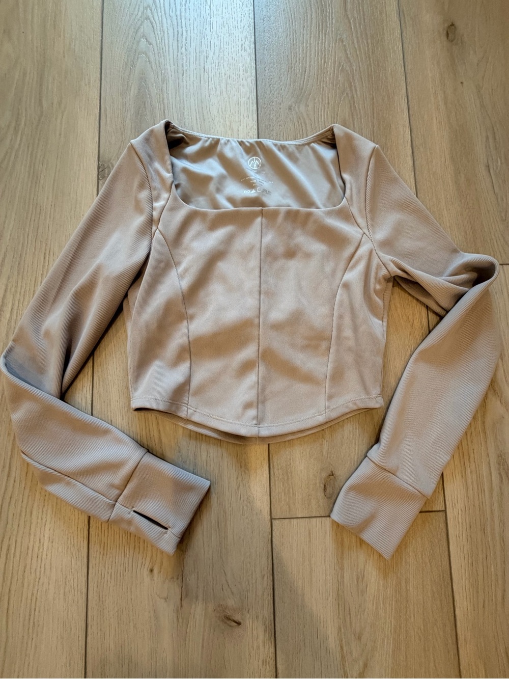 Square Neck Long Sleeve Crop Top in Blush Taupe